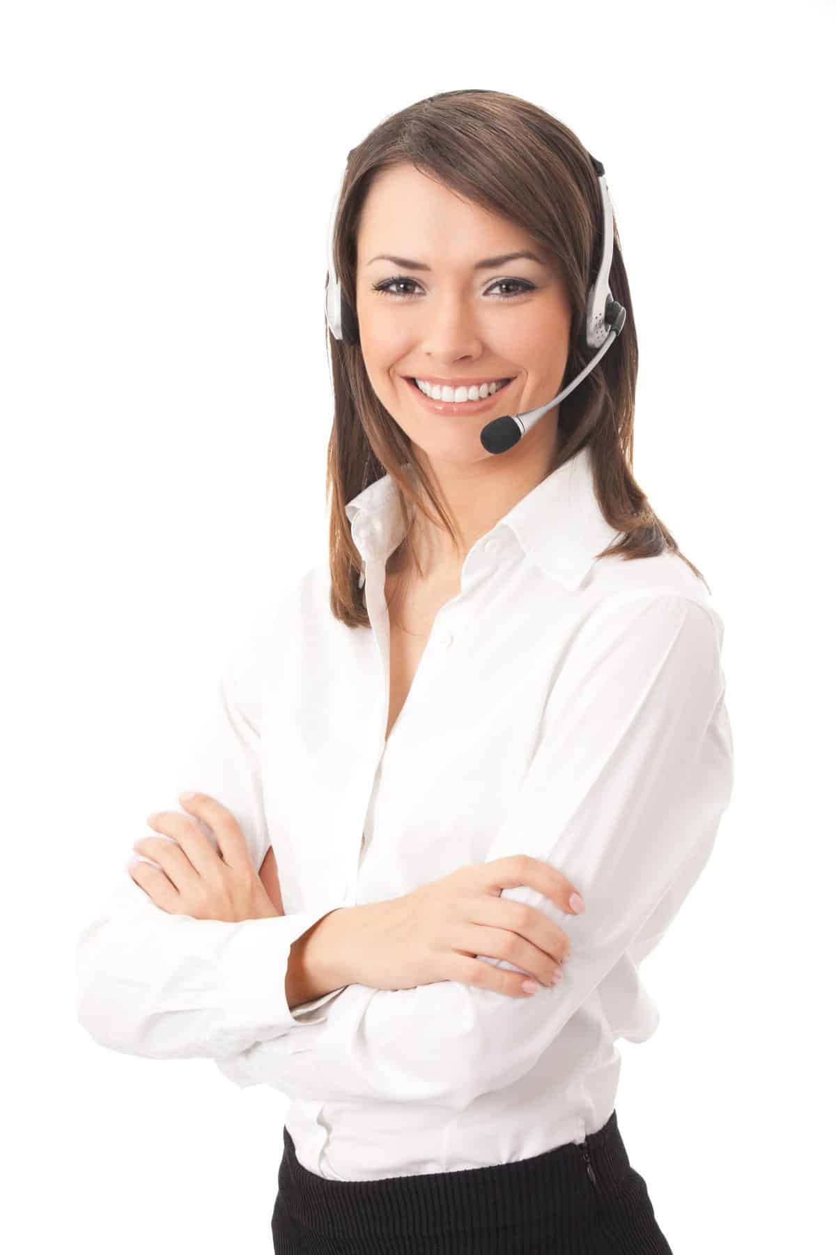 Female business professional wearing a phone headset Female business professional wearing a phone headset